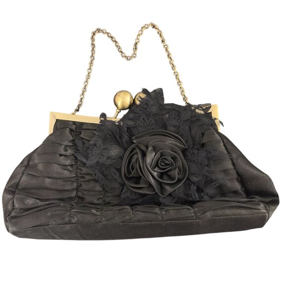Satin Lace Floral Bag Whimsigoth Victorian Style Special Occasion - Picture 1 of 5